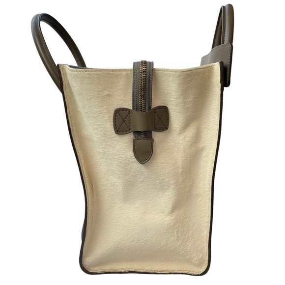 CELINE Tri-Color Pony Hair Calfskin Leather Mini Luggage Tote Bag Red Beige - Picture 4 of 16